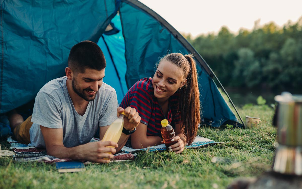 Couple camping at our campsite Harrogate and Campsite Yorkshire. Contact for family holiday Yorkshire. 