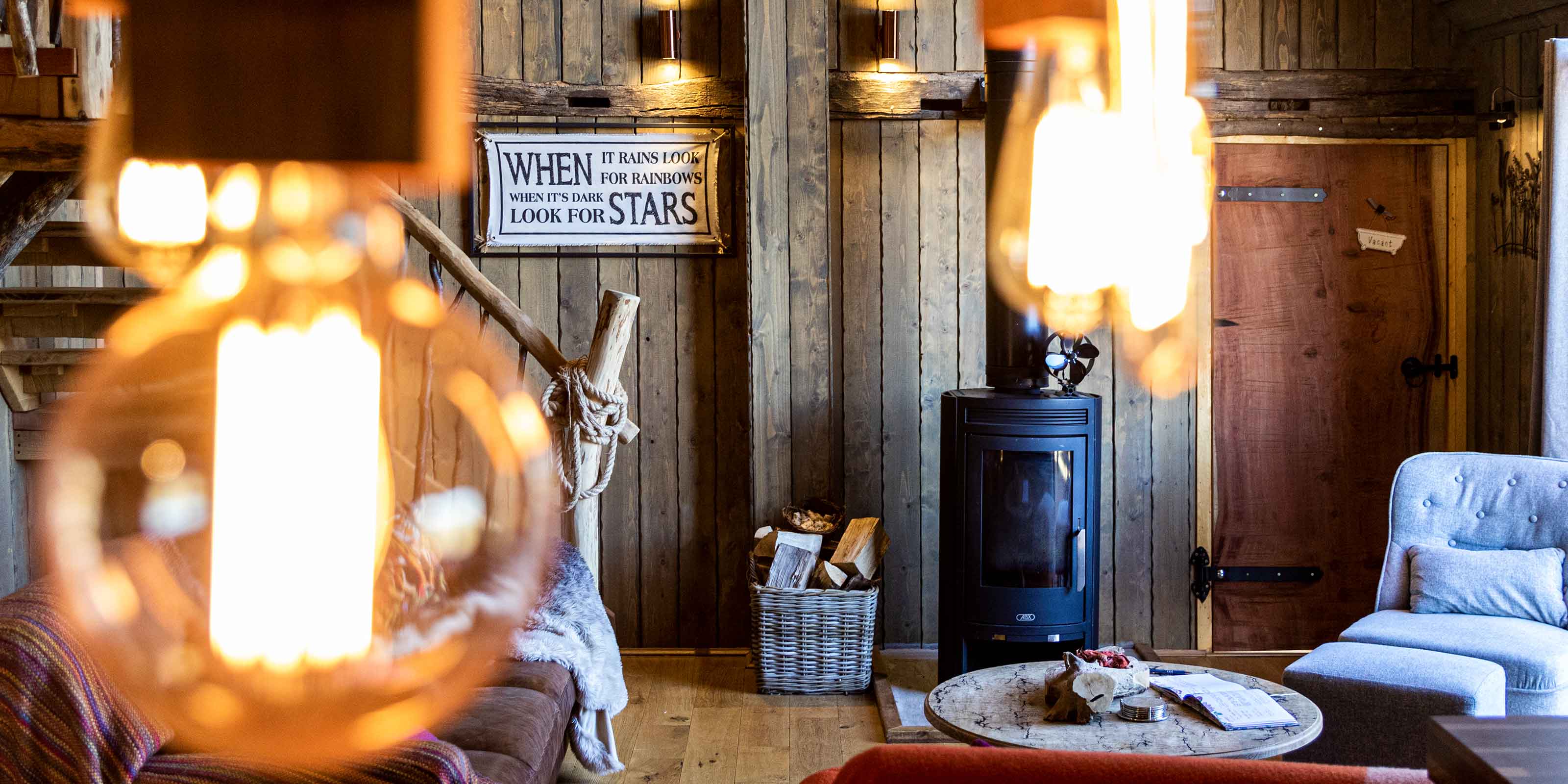 Interior of our luxury tree house holidays are Perfect for family holiday Yorkshire & York glamping hot tub.  Contact for treehouse breaks