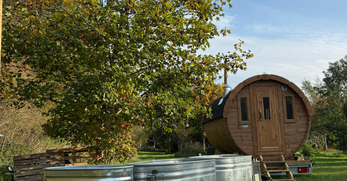 Wood-fired sauna at Ice & Embers Club @ Baxby Manor, North Yorkshire